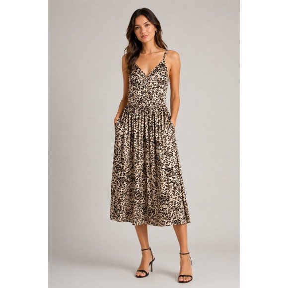 Rebecca Taylor Dresses & Skirts - Rebecca Taylor Dress Animal Print Summer V Neck Pockets Rayon Relaxed Midi Sz 10